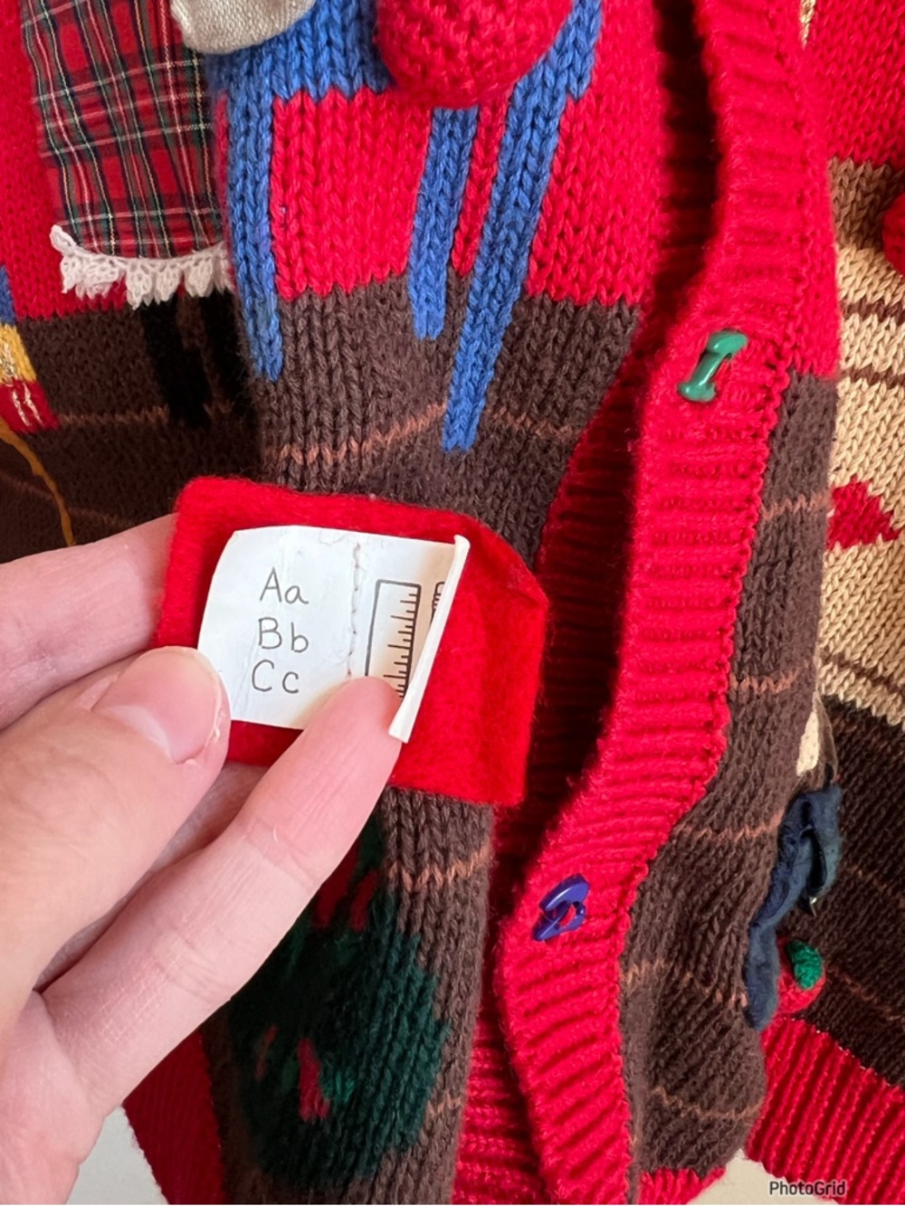 Vintage Susan Bristol Hand Embroidered Novelty Teacher Red Cardigan XL - Picture 7 of 11